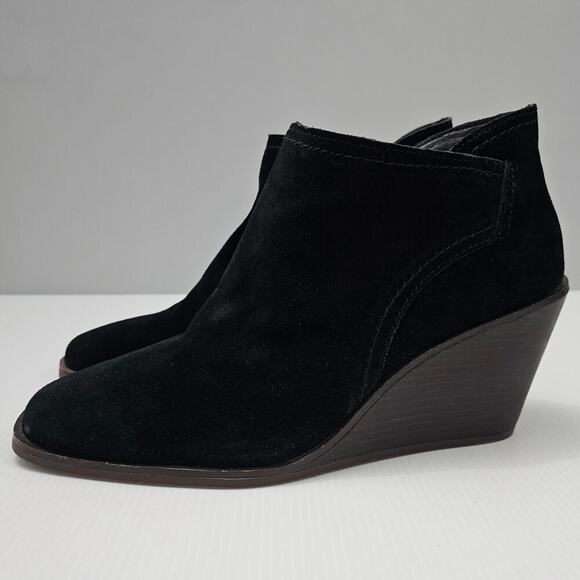Lucky Brand Macawi Ankle Bootie Womens 9 Black Suede Wedge Square Toe Casual - Picture 16 of 16